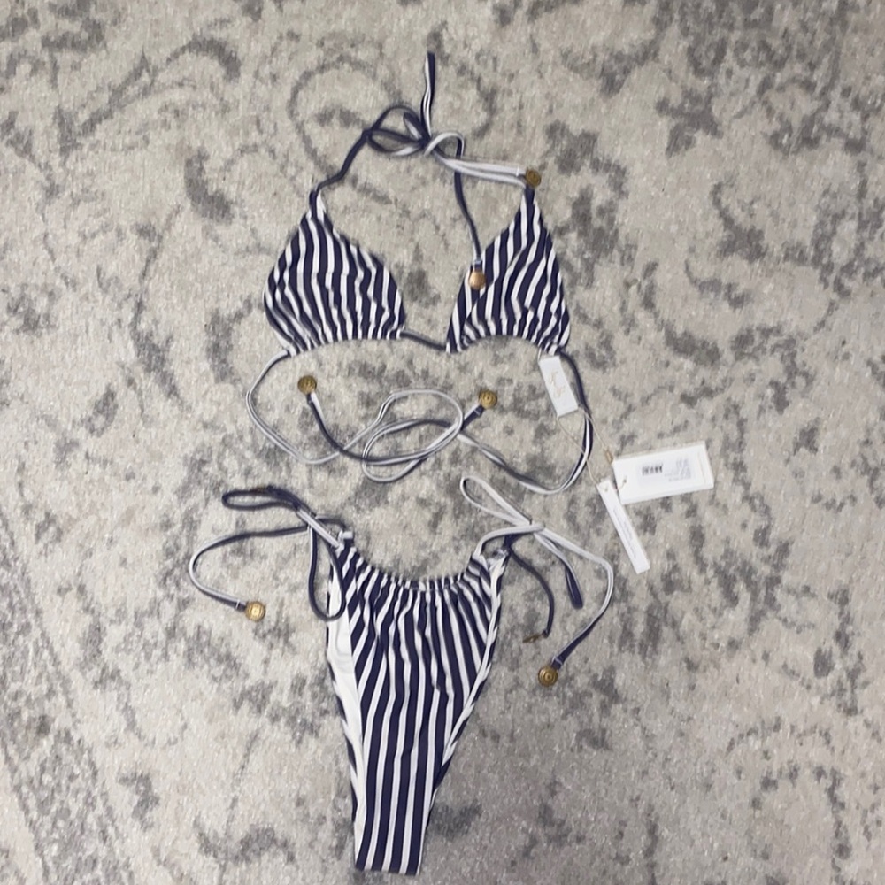 Tiger lily navy and white striped bikini set